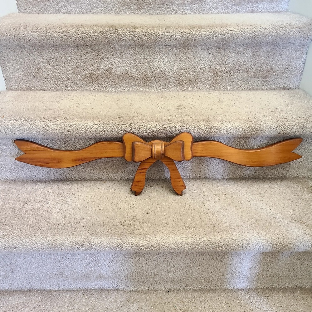 VTG 31" Wooden Bow Ribbon Wall Hanging 3D Farmhouse Country Decor Cottagecore